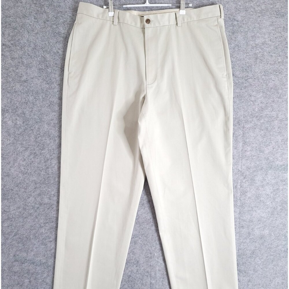 BROOKS BROTHERS Hudson Advantage Chino Pant 40/34 Cotton Beige Pleated High Rise